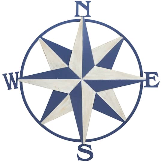 Blue & Cream Distressed Compass Wall Décor